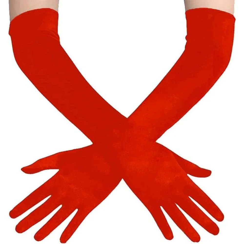Women's Classic Satin Red Above Elbow Gloves Stretchy Soft Cosplay Costume